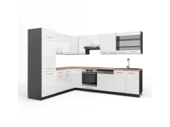 Vicco Fame-Line Küchenschränke /Anthrazit 227 x 287 cm AP Eiche ohne E-Geräte Weiß Hochglanz