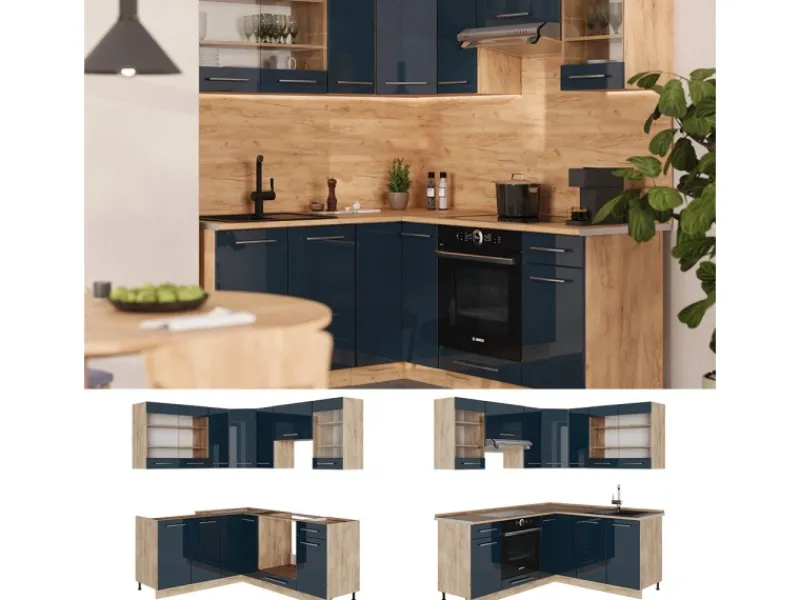Best Vicco Fame-Line Küchenschränke Hochglanz/Goldkraft Eiche 160 x 60 cm ohne Arbeitsplatte ohne E-Geräte Zubehör Für Küchenarmatur|Winkelküchen