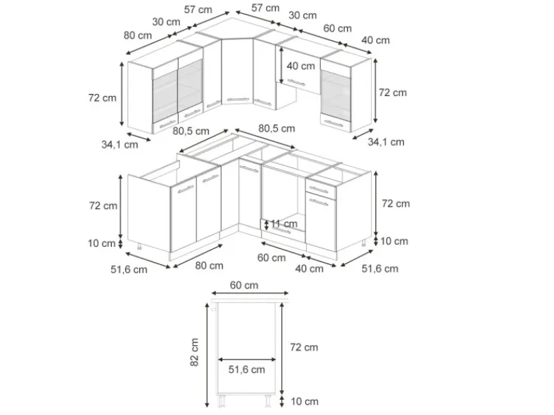 Best Vicco Fame-Line Küchenschränke Hochglanz/Goldkraft Eiche 160 x 60 cm ohne Arbeitsplatte ohne E-Geräte Zubehör Für Küchenarmatur|Winkelküchen