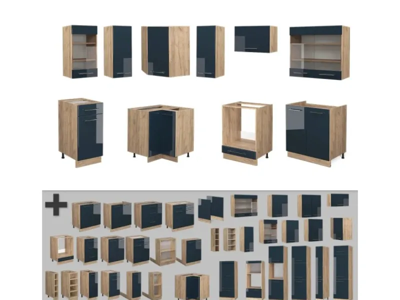 Best Vicco Fame-Line Küchenschränke Hochglanz/Goldkraft Eiche 160 x 60 cm ohne Arbeitsplatte ohne E-Geräte Zubehör Für Küchenarmatur|Winkelküchen