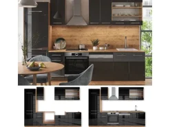 Clearance Vicco Fame-Line Küchenzeile /Goldkraft Eiche 300 cm ohne Arbeitsplatte ohne E-Geräte Anthrazit Hochglanz