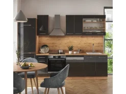 Clearance Vicco Fame-Line Küchenzeile /Goldkraft Eiche 300 cm ohne Arbeitsplatte ohne E-Geräte Anthrazit Hochglanz