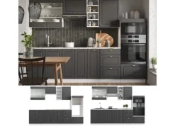 Vicco Fame-Line Küchenzeile Anthrazit Landhaus/Goldkraft Eiche 235 cm ohne Arbeitsplatte ohne E-Geräte Einbauküchen
