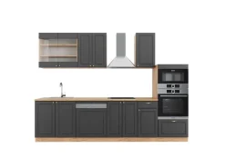 Einbauküchen<Vicco Fame-Line Küchenzeile Anthrazit Landhaus/Goldkraft Eiche 300 cm mit Hochschrankohne Arbeitsplatte ohne E-Geräte Anthrazit Struktur