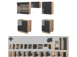 Best Vicco Fame-Line Küchenzeile /Goldkraft Eiche 200 cm AP Marmor ohne E-Geräte Anthrazit Hochglanz
