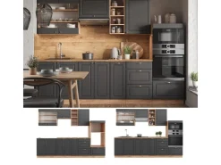 Kochfelder|Kühlschränke<Vicco Fame-Line Küchenzeile Anthrazit Landhaus/Goldkraft Eiche 280 cm AP Anthrazit ohne E-Geräte Anthrazit Struktur
