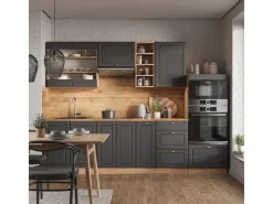 Kochfelder|Kühlschränke<Vicco Fame-Line Küchenzeile Anthrazit Landhaus/Goldkraft Eiche 280 cm AP Anthrazit ohne E-Geräte Anthrazit Struktur
