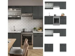 Einbauküchen<Vicco Fame-Line Küchenzeile Anthrazit Landhaus/Weiß 200 cm ohne Arbeitsplatte ohne E-Geräte Anthrazit Struktur