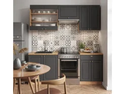 Clearance Vicco Fame-Line Küchenzeile Anthrazit Landhaus/Goldkraft Eiche 200 cm AP Marmor ohne E-Geräte Einbauküchen