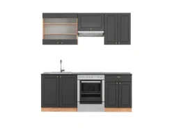 Clearance Vicco Fame-Line Küchenzeile Anthrazit Landhaus/Goldkraft Eiche 200 cm AP Anthrazit ohne E-Geräte Einbauküchen