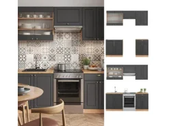 Clearance Vicco Fame-Line Küchenzeile Anthrazit Landhaus/Goldkraft Eiche 200 cm AP Anthrazit ohne E-Geräte Einbauküchen