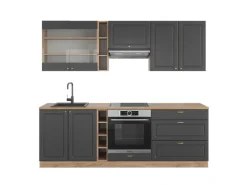 Clearance Vicco Fame-Line Küchenzeile Anthrazit Landhaus/Goldkraft Eiche 235 cm AP Eiche ohne E-Geräte Einbauküchen