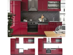 Einbauküchen<Vicco Fame-Line Küchenzeile Bordeaux Hochglanz/Anthrazit 300 cm ohne Arbeitsplatte ohne E-Geräte Brilliant Bordeaux
