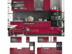 Einbauküchen<Vicco Fame-Line Küchenzeile Bordeaux Hochglanz/Anthrazit 300 cm mit HochschrankAP Anthrazit ohne E-Geräte Brilliant Bordeaux