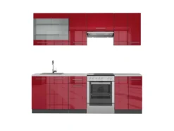 Hot Vicco Fame-Line Küchenzeile Bordeaux Hochglanz/Anthrazit 240 cm AP Marmor ohne E-Geräte Einbauküchen