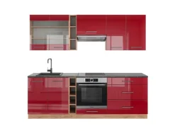 Hot Vicco Fame-Line Küchenzeile Bordeaux Hochglanz/Goldkraft Eiche 235 cm AP Anthrazit ohne E-Geräte Bordeaux-Glanz