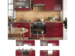 Hot Vicco Fame-Line Küchenzeile Bordeaux Hochglanz/Goldkraft Eiche 235 cm AP Anthrazit ohne E-Geräte Bordeaux-Glanz