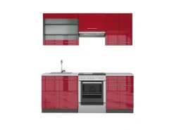 Clearance Vicco Fame-Line Küchenzeile Bordeaux Hochglanz/Anthrazit 200 cm AP Marmor ohne E-Geräte Brilliant Bordeaux