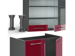 Clearance Vicco Fame-Line Küchenzeile Bordeaux Hochglanz/Anthrazit 200 cm AP Marmor ohne E-Geräte Brilliant Bordeaux