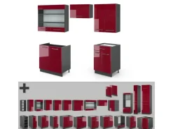 New Vicco Fame-Line Küchenzeile Bordeaux Hochglanz/Anthrazit 200 cm ohne Arbeitsplatte ohne E-Geräte Kühlschränke