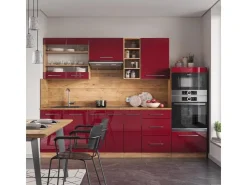 Clearance Vicco Fame-Line Küchenzeile Bordeaux Hochglanz/Goldkraft Eiche 280 cm ohne Arbeitsplatte ohne E-Geräte Bordeaux-Glanz