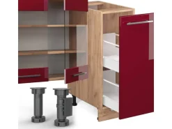 Clearance Vicco Fame-Line Küchenzeile Bordeaux Hochglanz/Goldkraft Eiche 280 cm ohne Arbeitsplatte ohne E-Geräte Bordeaux-Glanz