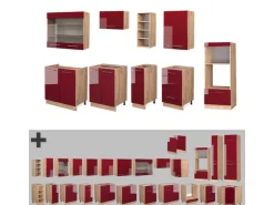 Clearance Vicco Fame-Line Küchenzeile Bordeaux Hochglanz/Goldkraft Eiche 280 cm ohne Arbeitsplatte ohne E-Geräte Bordeaux-Glanz