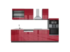 New Vicco Fame-Line Küchenzeile Bordeaux Hochglanz/Anthrazit 300 cm mit HochschrankAP Marmor ohne E-Geräte Brilliant Bordeaux