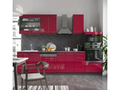 New Vicco Fame-Line Küchenzeile Bordeaux Hochglanz/Anthrazit 300 cm mit HochschrankAP Marmor ohne E-Geräte Brilliant Bordeaux