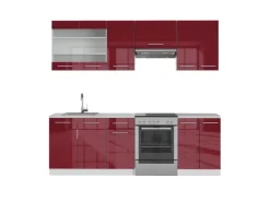 Online Vicco Fame-Line Küchenzeile Bordeaux Hochglanz/Weiß 240 cm ohne Arbeitsplatte ohne E-Geräte Brilliant Bordeaux