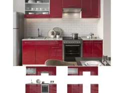 Online Vicco Fame-Line Küchenzeile Bordeaux Hochglanz/Weiß 240 cm ohne Arbeitsplatte ohne E-Geräte Brilliant Bordeaux