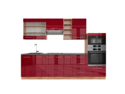 New Vicco Fame-Line Küchenzeile Bordeaux Hochglanz/Goldkraft Eiche 280 cm AP Anthrazit ohne E-Geräte Bordeaux-Glanz