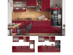 New Vicco Fame-Line Küchenzeile Bordeaux Hochglanz/Goldkraft Eiche 280 cm AP Anthrazit ohne E-Geräte Bordeaux-Glanz