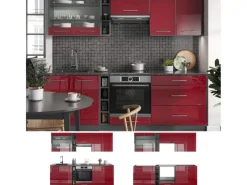 Best Vicco Fame-Line Küchenzeile Bordeaux Hochglanz/Anthrazit 235 cm AP Anthrazit ohne E-Geräte Einbauküchen