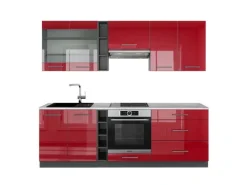 Discount Vicco Fame-Line Küchenzeile Bordeaux Hochglanz/Anthrazit 235 cm AP Marmor ohne E-Geräte Einbauküchen