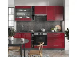 Discount Vicco Fame-Line Küchenzeile Bordeaux Hochglanz/Anthrazit 235 cm AP Marmor ohne E-Geräte Einbauküchen