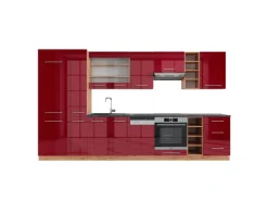 Clearance Vicco Fame-Line Küchenzeile Bordeaux Hochglanz/Goldkraft Eiche 355 cm AP Anthrazit ohne E-Geräte Einbauküchen