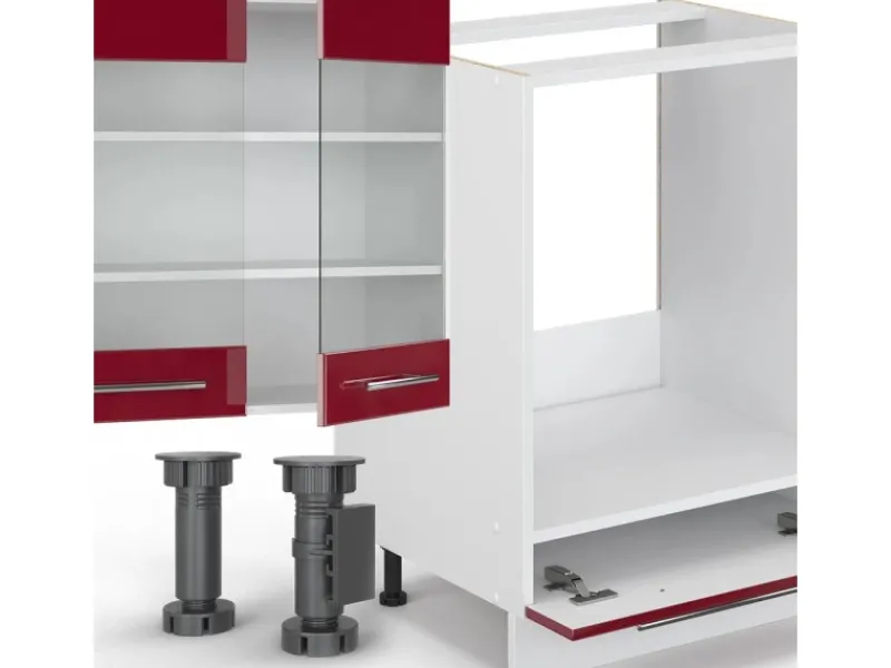 Vicco Fame-Line Küchenzeile Bordeaux Hochglanz/Weiß 355 cm AP Eiche ohne E-Geräte Einbauküchen