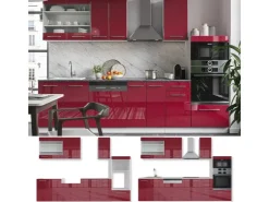 Online Vicco Fame-Line Küchenzeile Bordeaux Hochglanz/Weiß 300 cm mit HochschrankAP Eiche ohne E-Geräte Brilliant Bordeaux