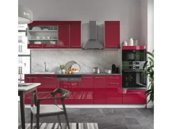 Sale Vicco Fame-Line Küchenzeile Bordeaux Hochglanz/Weiß 300 cm mit Hochschrankohne Arbeitsplatte ohne E-Geräte Einbauküchen