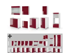 Sale Vicco Fame-Line Küchenzeile Bordeaux Hochglanz/Weiß 300 cm mit Hochschrankohne Arbeitsplatte ohne E-Geräte Einbauküchen