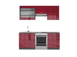 Discount Vicco Fame-Line Küchenzeile Bordeaux Hochglanz/Anthrazit 200 cm AP Anthrazit ohne E-Geräte Herde