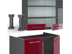 Discount Vicco Fame-Line Küchenzeile Bordeaux Hochglanz/Anthrazit 200 cm AP Anthrazit ohne E-Geräte Herde