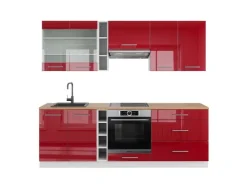 Vicco Fame-Line Küchenzeile Bordeaux Hochglanz/Weiß 235 cm AP Eiche ohne E-Geräte Brilliant Bordeaux