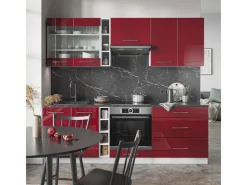 Vicco Fame-Line Küchenzeile Bordeaux Hochglanz/Weiß 235 cm AP Eiche ohne E-Geräte Brilliant Bordeaux