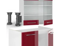 Vicco Fame-Line Küchenzeile Bordeaux Hochglanz/Weiß 235 cm AP Eiche ohne E-Geräte Brilliant Bordeaux