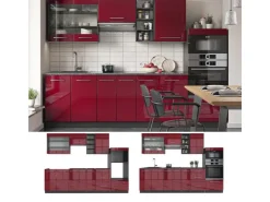 Best Vicco Fame-Line Küchenzeile Bordeaux Hochglanz/Anthrazit 280 cm ohne Arbeitsplatte ohne E-Geräte Brilliant Bordeaux
