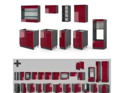 Best Vicco Fame-Line Küchenzeile Bordeaux Hochglanz/Anthrazit 280 cm ohne Arbeitsplatte ohne E-Geräte Brilliant Bordeaux