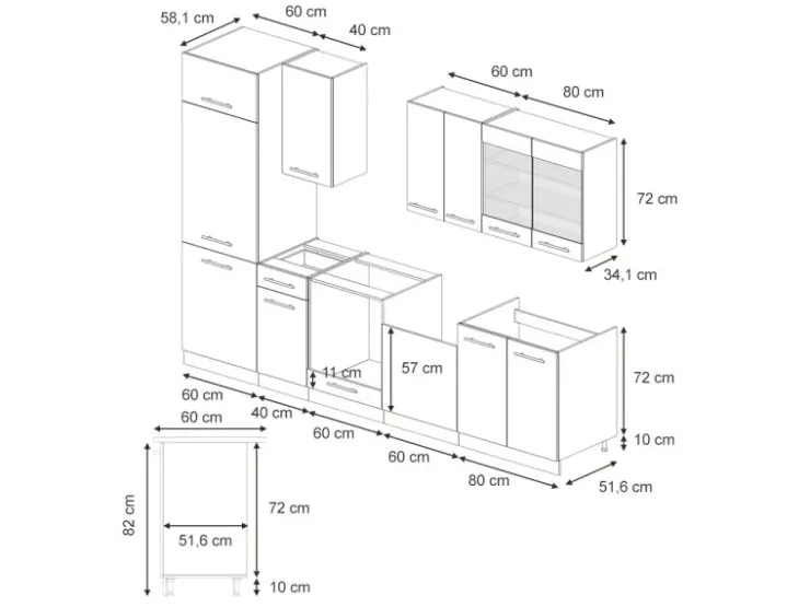 Discount Vicco Fame-Line Küchenzeile Hochglanz/Goldkraft Eiche 300 cm ohne Arbeitsplatte ohne E-Geräte Dunkelblau