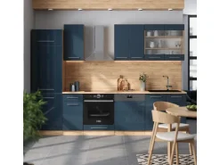 Discount Vicco Fame-Line Küchenzeile Hochglanz/Goldkraft Eiche 300 cm ohne Arbeitsplatte ohne E-Geräte Dunkelblau
